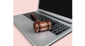 Picture of a laptop with gavel on top