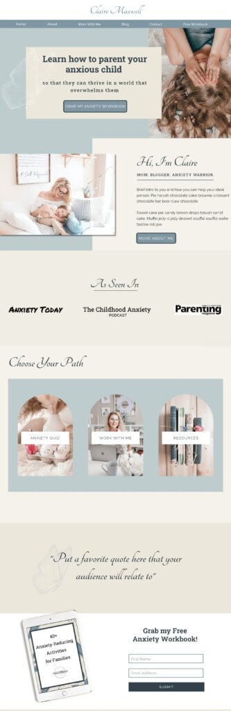 Claire maxwell website template anxiety blogger homepage