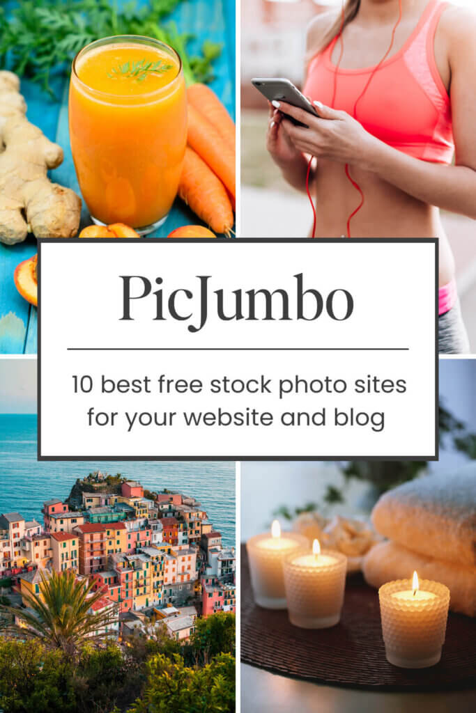 4 Picjumbo images with the text Pexels - 10 best free stock photo sites for your website and blog